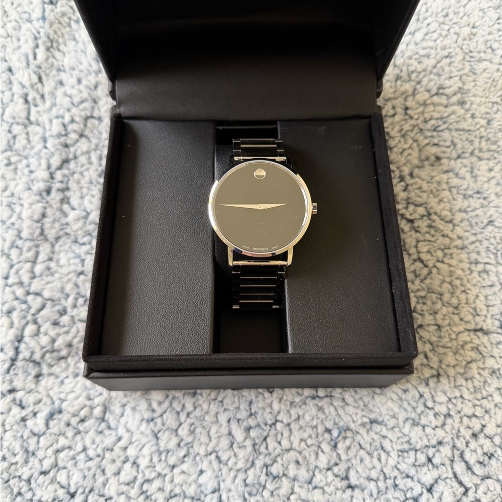 Movado Black and Silver Watch